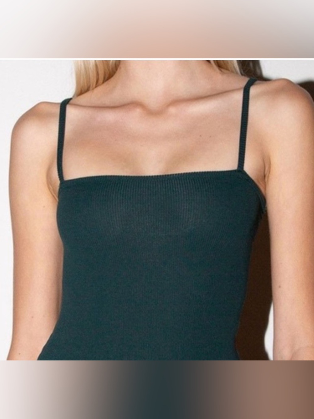 BRANDY MELVILLE DARK GREEN RIBBED SQUARE NECK TOP